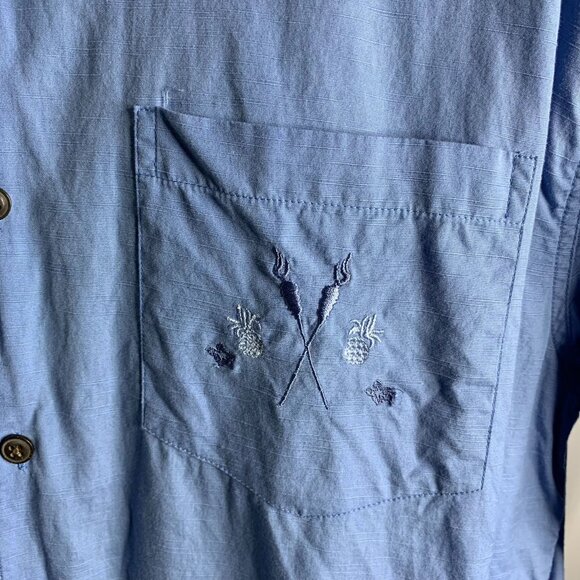 Marlin Trading Embroidered Button Up Camp Shirt L Blue Short Sleeves Pocket - Picture 3 of 7